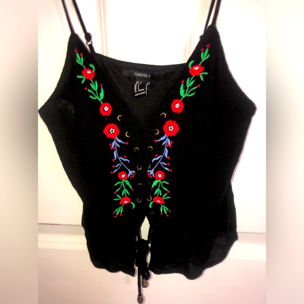 Black adjustable strap floral top